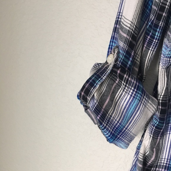 Mossimo Blue Plaid Button Down Shirt L - Picture 4 of 7